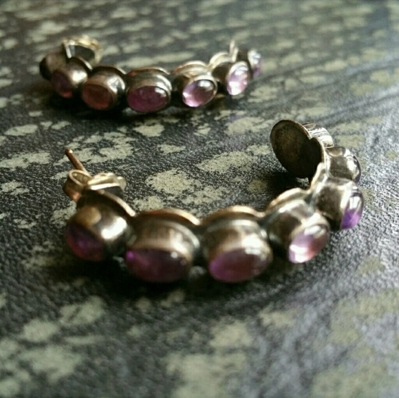 Nakai Jewelry - Vintage 90s Amethyst Inlay Half Hoop Earrings